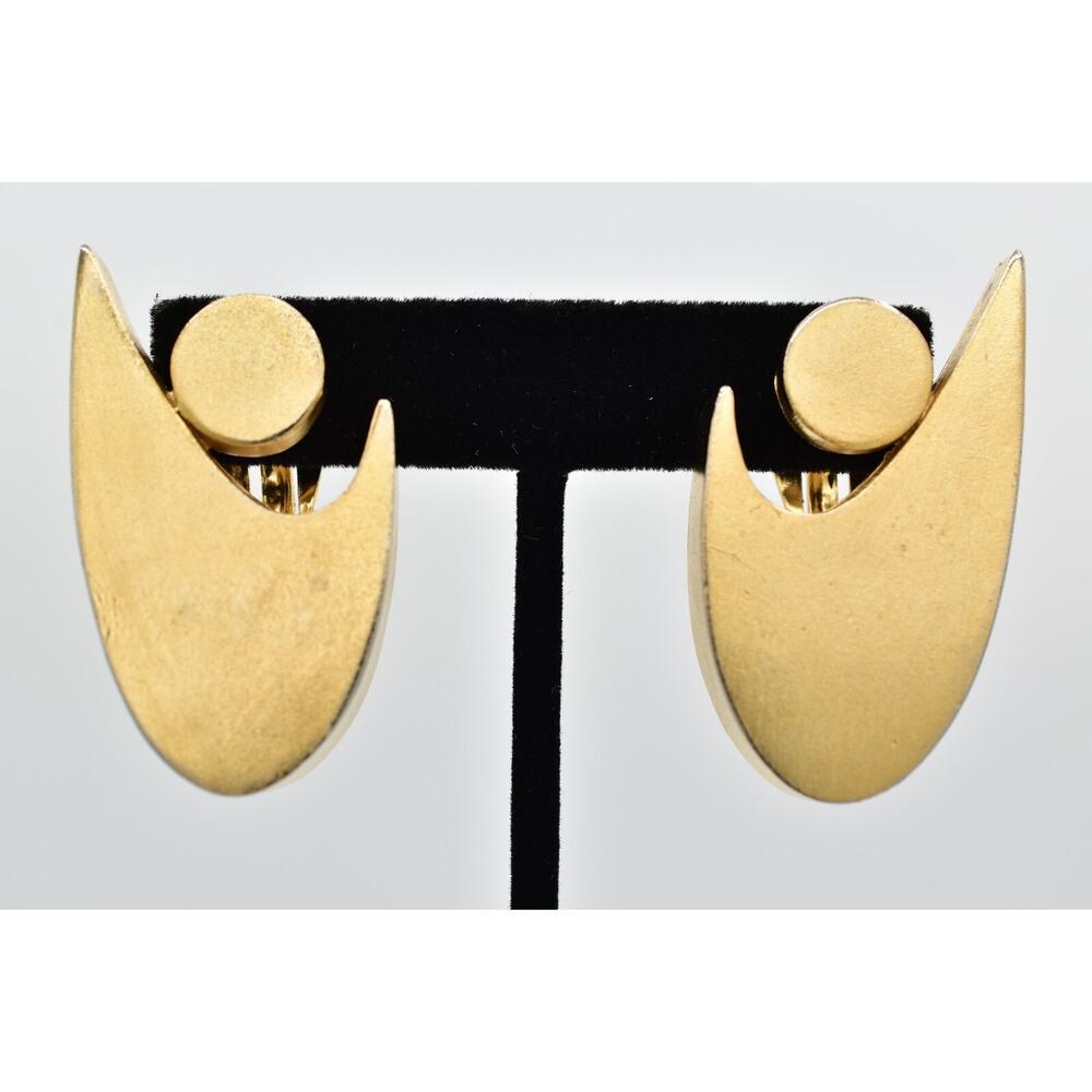 Lee Wolfe Vintage Chunky Clip On Earrings Brushed Gold Matte Chunky Signed 9I